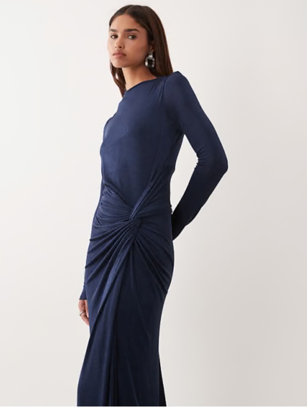 Daska stretch long sleeve high neck twist maxi dress navy blue Metallic Gown